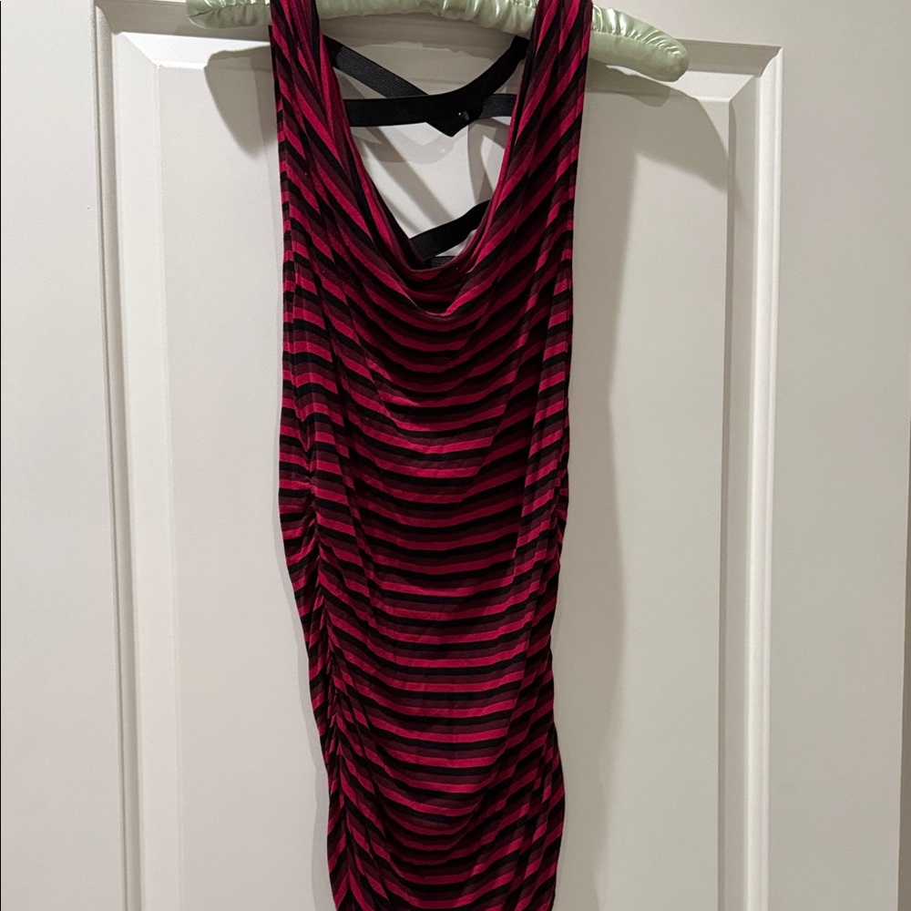 bebe Pink and Black Striped Sleeveless Cowl Tank